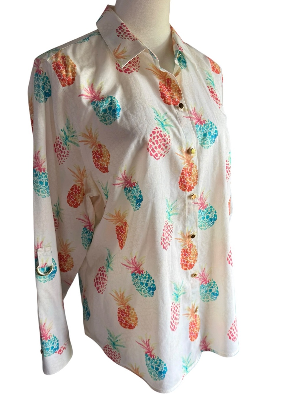 Chico’s Women’s Pineapple Print Button-Up Shirt - White Multicolor